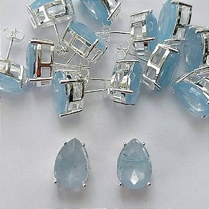 BRINCO FOLHEADA A PRATA COM 50 MILÉSIMOS + VERNIZ DIAMOND - BRINCO DE PINO BASE ALTA FUSÃO AZUL CLARO 10X14MM (PRA351)(PAR) PRBR001157