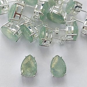 BRINCO FOLHEADA A PRATA COM 50 MILÉSIMOS + VERNIZ DIAMOND - BRINCO DE PINO BASE ALTA FUSÃO VERDE COM BRILHOS 10X14MM (PRA354)(PAR) PRBR001159
