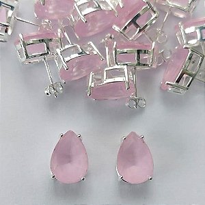 BRINCO FOLHEADA A PRATA COM 50 MILÉSIMOS + VERNIZ DIAMOND - BRINCO DE PINO BASE ALTA FUSÃO ROSA 10X14MM (PRA355)(PAR) PRBR001160