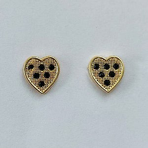 BRINCO FOLHEADO A OURO - BANHADO COM 5 MILÉSIMOS + VERNIZ DIAMOND - BRINCO DE PINO CORAÇÃO COM MICRO ZIRCÔNIAS 10MM - (OURO298) OUBR000224