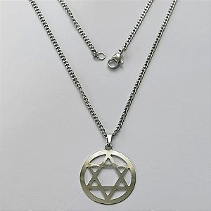 GARGANTILHA EM AÇO INOXIDÁVEL - (AÇO03) PULSEIRA COM CORRENTE 60CM E PINGENTE ESTRELA DE DAVI VAZADO 26MM - COMPOSIÇÃO: AÇO INOXIDÁVEL - (AÇO1967) ACGG000407