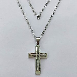 GARGANTILHA EM AÇO INOXIDÁVEL - (12753) GARGANTILHA COM CORRENTE 60CM E PINGENTE CRUCIFIXO 44MM - COMPOSIÇÃO: AÇO INOXIDÁVEL (AÇO1970) ACGG000409