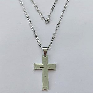 GARGANTILHA EM AÇO INOXIDÁVEL - (12753) GARGANTILHA COM CORRENTE 60CM E PINGENTE CRUCIFIXO 45MM - COMPOSIÇÃO: AÇO INOXIDÁVEL (AÇO1973) ACGG000412