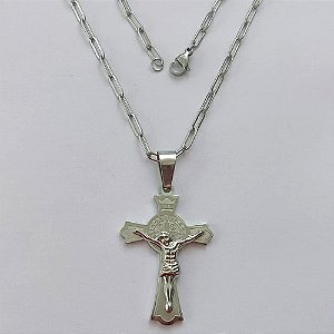 GARGANTILHA EM AÇO INOXIDÁVEL - (12753) GARGANTILHA COM CORRENTE 60CM E PINGENTE CRUCIFIXO 44MM - COMPOSIÇÃO: AÇO INOXIDÁVEL (AÇO1974) ACGG000413