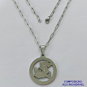 GARGANTILHA EM AÇO INOXIDÁVEL - (12753) GARGANTILHA COM CORRENTE 60CM E PINGENTE SÃO JORGE 26MM - COMPOSIÇÃO: AÇO INOXIDÁVEL - (AÇO1979) ACGG000419