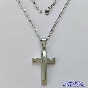 GARGANTILHA EM AÇO INOXIDÁVEL - (12753) GARGANTILHA COM CORRENTE 60CM E PINGENTE CRUCIFIXO DUPLO 18X36MM - COMPOSIÇÃO: AÇO INOXIDÁVEL - (AÇO1980) ACGG000420