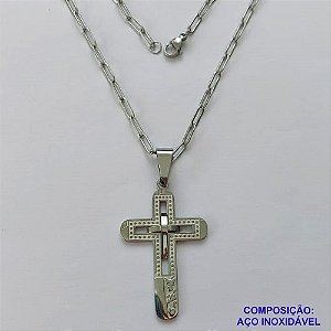 GARGANTILHA EM AÇO INOXIDÁVEL - (12753) GARGANTILHA COM CORRENTE 60CM E PINGENTE CRUCIFIXO DUPLO VAZADO E DESENHADO 20X37MM - COMPOSIÇÃO: AÇO INOXIDÁVEL - (AÇO1981) ACGG000421