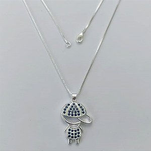 GARGANTILHA FOLHEADO A PRATA COM 50 MILÉSIMOS + VERNIZ DIAMOND - GARGANTILHA CORRENTE CADEADO 45CM PINGENTE MENINO COM MICRO ZIRCÔNIAS 19MM + FECHO LAGOSTA - (PRA414) PRGG001441