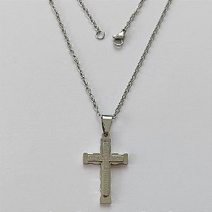 GARGANTILHA EM AÇO INOXIDÁVEL - (03) - GARGANTILHA COM CORRENTE 50CM E PINGENTE CRUCIFIXO DUPLO E DESENHADO 18X30MM - COMPOSIÇÃO: AÇO INOXIDÁVEL - (AÇO1983) ACGG000423