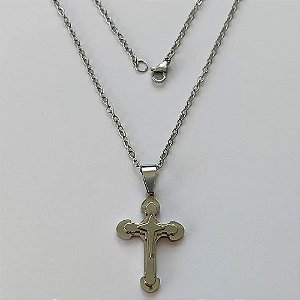 GARGANTILHA EM AÇO INOXIDÁVEL - (03) - GARGANTILHA COM CORRENTE 50CM E PINGENTE CRUCIFIXO DUPLA LISA 19X28MM - COMPOSIÇÃO: AÇO INOXIDÁVEL - (AÇO1986) ACGG000425
