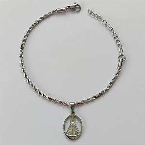 PULSEIRA EM AÇO INOXIDÁVEL -  PULSEIRA CORDÃO BAIANO COM PINGENTE NOSSA SENHORA APARECIDA TAMANHO 16CM  - FECHO LAGOSTA - COMPOSIÇÃO: AÇO INOXIDÁVEL -  (AÇO1992) ACPS000701