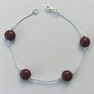 PULSEIRA FOLHEADA A PRATA COM 50 MILÉSIMOS + VERNIZ DIAMOND - PULSEIRA COM PEDRAS DE PORCELANA MARROM - TAMANHO: 18CM + FECHO LAGOSTA (PRA425) PRPS001158