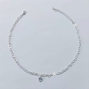 TORNOZELEIRA FOLHEADA A PRATA COM 50 MILÉSIMOS + VERNIZ DIAMOND - TORNOZELEIRA CORRENTE CORAÇÃO 25CM COM PINGENTE CORAÇÃO DE ZIRCÔNIA + EXTENSOR PRTO000135