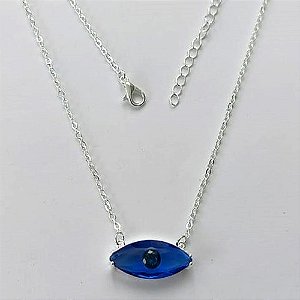 GARGANTILHA FOLHEADO A PRATA COM 50 MILÉSIMOS + VERNIZ DIAMOND - GARGANTILHA CORRENTE CADEADO 40CM PINGENTE ZIRCÔNIA AZUL ESCURO 21X9MM  + FECHO LAGOSTA - (PRA442) PRGG001442