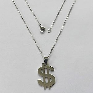 GARGANTILHA EM AÇO INOXIDÁVEL -  GARGANTILHA COM CORRENTE 45CM E PINGENTE CIFRÃO 16X25MM - COMPOSIÇÃO: AÇO INOXIDÁVEL - (AÇO2021) ACGG000433