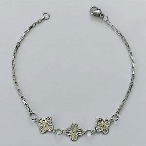 PULSEIRA EM AÇO INOXIDÁVEL - (ACO1012) - PULSEIRA COM 3 TREVO 7MM - TAMANHO 18CM - FECHO LAGOSTA - COMPOSIÇÃO: AÇO INOXIDÁVEL - (AÇO2037)) ACPS000704