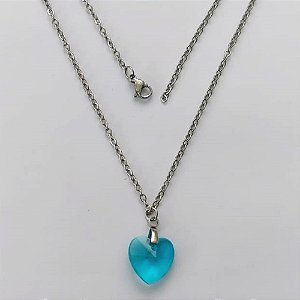 GARGANTILHA EM AÇO INOXIDAVEL - (AÇO03) GARGANTILHA COM CORRENTE 50CM E PINGENTE CORAÇÃO CRISTAL AZUL 13MM - FECHO LAGOSTA (AÇO2046) ACGG000446