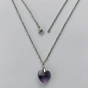 GARGANTILHA EM AÇO INOXIDAVEL - (AÇO03) GARGANTILHA COM CORRENTE 50CM E PINGENTE CORAÇÃO CRISTAL ROXO 13MM - FECHO LAGOSTA (AÇO2047) ACGG000447