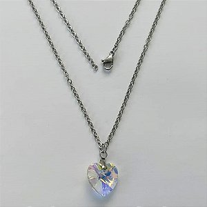 GARGANTILHA EM AÇO INOXIDAVEL - (AÇO03) GARGANTILHA COM CORRENTE 50CM E PINGENTE CORAÇÃO CRISTAL 13MM - FECHO LAGOSTA (AÇO2048) ACGG000448