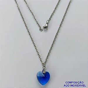 GARGANTILHA EM AÇO INOXIDAVEL - (AÇO03) GARGANTILHA COM CORRENTE 50CM E PINGENTE CORAÇÃO CRISTAL AZUL ESCURO 13MM - FECHO LAGOSTA (AÇO2049) ACGG000449