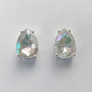 BRINCO FOLHEADA A PRATA COM 50 MILÉSIMOS + VERNIZ DIAMOND - BRINCO DE PINO BASE ALTA FUSÃO CRISTAL 10X14MM (PRA455) PRBR001212