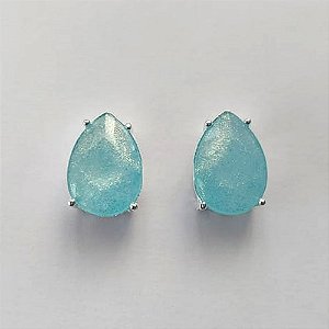 BRINCO FOLHEADA A PRATA COM 50 MILÉSIMOS + VERNIZ DIAMOND - BRINCO DE PINO BASE ALTA FUSÃO AZUL CLARO COM BRILHOS 10X14MM (PRA457) PRBR001214