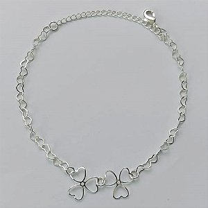 PULSEIRA FOLHEADA A PRATA COM 50 MILÉSIMOS + VERNIZ DIAMOND - PULSEIRA CORRENTE CORAÇÃO E CORAÇÕES VAZADOS - TAMANHO: 18CM E  FECHO LAGOSTA + EXTENSOR (PRA479) PRPS001162