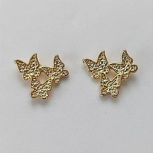 BRINCO FOLHEADO A OURO - BANHADO COM 5 MILÉSIMOS + VERNIZ DIAMOND -  BRINCO DE PINO BORBOLETAS 14MM - (OURO326) OUBR000241