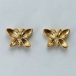 BRINCO FOLHEADO A OURO - BANHADO COM 5 MILÉSIMOS + VERNIZ DIAMOND - BRINCO DE PINO BORBOLETA 12MM - (OURO341) OUBR000254