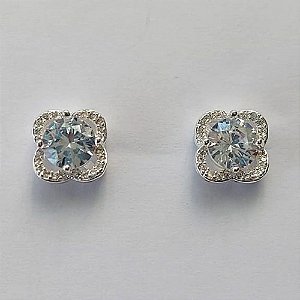 BRINCO FOLHEADA A PRATA COM 50 MILÉSIMOS + VERNIZ DIAMOND - BRINCO DE PINO COM ZIRCÔNIAS 9MM (PRA494) PRBR001236