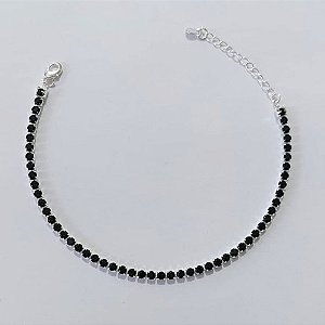 PULSEIRA FOLHEADA A PRATA COM 50 MILÉSIMOS + VERNIZ DIAMOND - PULSEIRA 18CM RIVIÉRA PRETA PRPS001170