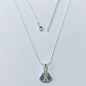 GARGANTILHA FOLHEADA A PRATA COM 50 MILÉSIMOS + VERNIZ DIAMOND - GARGANTILHA CORRENTE L-11 45CM PINGENTE NOSSA SENHORA APARECIDA COM MICRO ZIRCÔNIAS AZUÍS 14MM PRGG001453