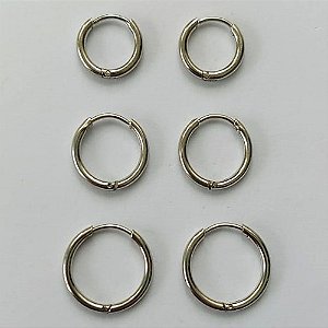 BRINCO EM AÇO INOXIDÁVEL -  TRIO DE BRINCOS DE ARGOLA 14/12/10MM  - COMPOSIÇÃO: AÇO INOXIDÁVEL - (AÇO2077) ACBR000344