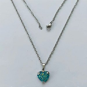 GARGANTILHA EM AÇO INOXIDÁVEL - (AÇO03) GARGANTILHA COM CORRENTE 50CM E PINGENTE CORAÇÃO EM CRISTAL COM GLITTER 12MM - COMPOSIÇÃO: AÇO INOXIDÁVEL - (AÇO2079) ACGG000451