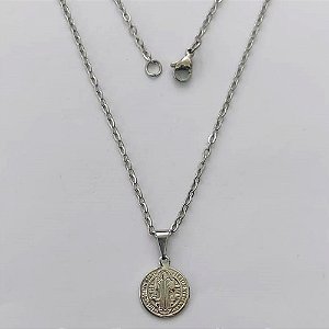 GARGANTILHA EM AÇO INOXIDÁVEL - GARGANTILHA COM CORRENTE 45CM E PINGENTE SÃO BENTO 12MM - COMPOSIÇÃO: AÇO INOXIDÁVEL (AÇO2105) ACGG000462