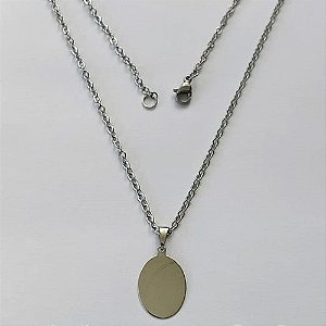 GARGANTILHA EM AÇO INOXIDÁVEL -  GARGANTILHA COM CORRENTE( ACO03) 50CM E PINGENTE PARA GRAVAÇÃO OVAL 12MM - COMPOSIÇÃO: AÇO INOXIDÁVEL - (AÇO2115 ) ACGG000468