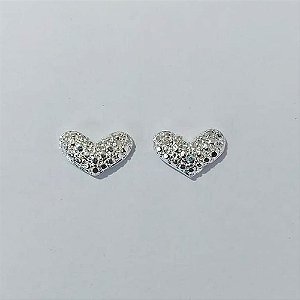BRINCO FOLHEADA A PRATA COM 50 MILÉSIMOS + VERNIZ DIAMOND - BRINCO DE PINO CORAÇÃO 12MM (PRA568) PRBR001309