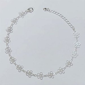 PULSEIRA FOLHEADA A PRATA COM 50 MILÉSIMOS + VERNIZ DIAMOND PULSEIRA 17CM COM FLORES FECHO LAGOSTA + EXTENSOR PRPS001182