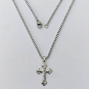 GARGANTILHA EM AÇO INOXIDÁVEL - GARGANTILHA COM CORRENTE (ACO1035) 50CM E PINGENTE CRUCIFIXO 28MM - COMPOSIÇÃO: AÇO INOXIDÁVEL (AÇO2175) ACGG000481
