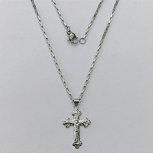GARGANTILHA EM AÇO INOXIDÁVEL - GARGANTILHA COM CORRENTE (ACO1012) 50CM E PINGENTE CRUCIFIXO 28MM - COMPOSIÇÃO: AÇO INOXIDÁVEL (AÇO2177) ACGG000483