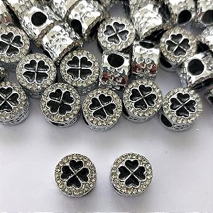 BERLOQUE PARA PULSEIRAS - REDONDO COM BRILHOS E TREVO PRETO 10MM (VENDIDO POR UNIDADE) - (BIJU00019) PRBJ000007