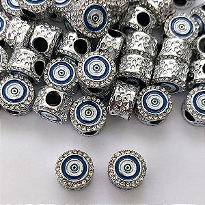 BERLOQUE PARA PULSEIRAS - REDONDO COM BRILHOS E OLHO GREGO 10MM (VENDIDO POR UNIDADE) - (BIJU00018) PRBJ000008