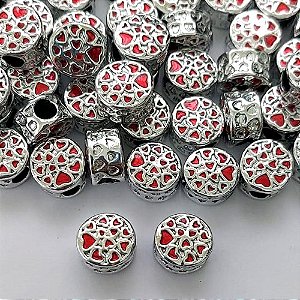 BERLOQUE PARA PULSEIRAs - REDONDO COM CORAÇÕES VERMELHOS 10MM (VENDIDO POR UNIDADE) - (BIJU00014) PRBJ000012