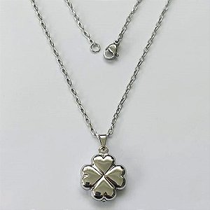 GARGANTILHA EM AÇO INOXIDÁVEL - (ACO12) GARGANTILHA COM CORRENTE 50CM E PINGENTE TREVO 4 FOLHAS 18MM - COMPOSIÇÃO: AÇO INOXIDÁVEL - (AÇO2190) ACGG000485