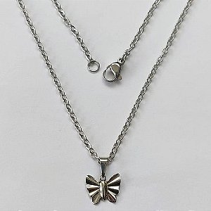 GARGANTILHA EM AÇO INOXIDÁVEL - (ACO03C) GARGANTILHA COM CORRENTE 45CM E PINGENTE BORBOLETA 11MM - COMPOSIÇÃO: AÇO INOXIDÁVEL - (AÇO2186) ACGG000488