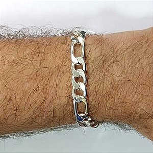 PULSEIRA FOLHEADA A PRATA COM 50 MILÉSIMOS + VERNIZ DIAMOND - PULSEIRA 3X1 - TAMANHO: 18CM LARGURA: 9MM - FECHO GAVETA COM TRAVA (PRA578) PRPS001174