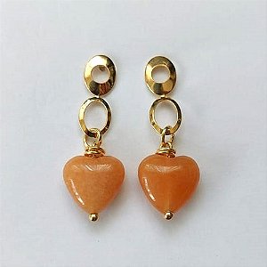 BRINCO FOLHEADO A OURO - BANHADO COM 5 MILÉSIMOS + VERNIZ DIAMOND - BRINCO DE PINO PEDRA ÁGATA CARAMELO 15MM (OURO443) OUBR000296