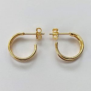 BRINCO FOLHEADO A OURO - BANHADO COM 5 MILÉSIMOS + VERNIZ DIAMOND - BRINCO DE PINO ARGOLA DUPLA 14MM - (OURO570) OUBR000367