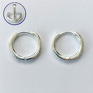 BRINCO FOLHEADO A PRATA COM 50 MILÉSIMO+ VERNIZ DIAMOND BRINCO DE ARGOLA COM 1 FILEIRA DE MICRO ZIRCÔNIAS 15MM (PRA692) PRBR001383