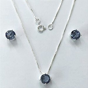 CONJUNTO FOLHEADA A PRATA COM 50 MILÉSIMOS + VERNIZ DIAMOND - CORRENTE VENEZIANA 40CM - BRINCOS DE PINO ZIRCÔNIA LILÁS 7MM (PRA707) PRCJ000201